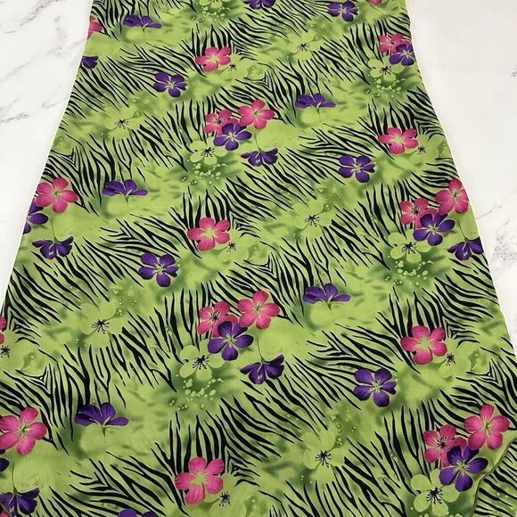 A Wild Thyme Womens Vintage Y2k Slip Dress Size 12 Green Pink Floral Zebra Shift - Picture 3 of 9
